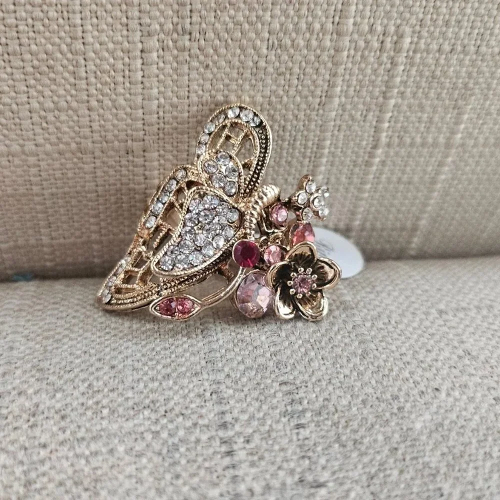 Fashion Ring Butterfly Shape Fancy Jewelry Ring Pink/Red Crystals Sz New Defect - Picture 10 of 12